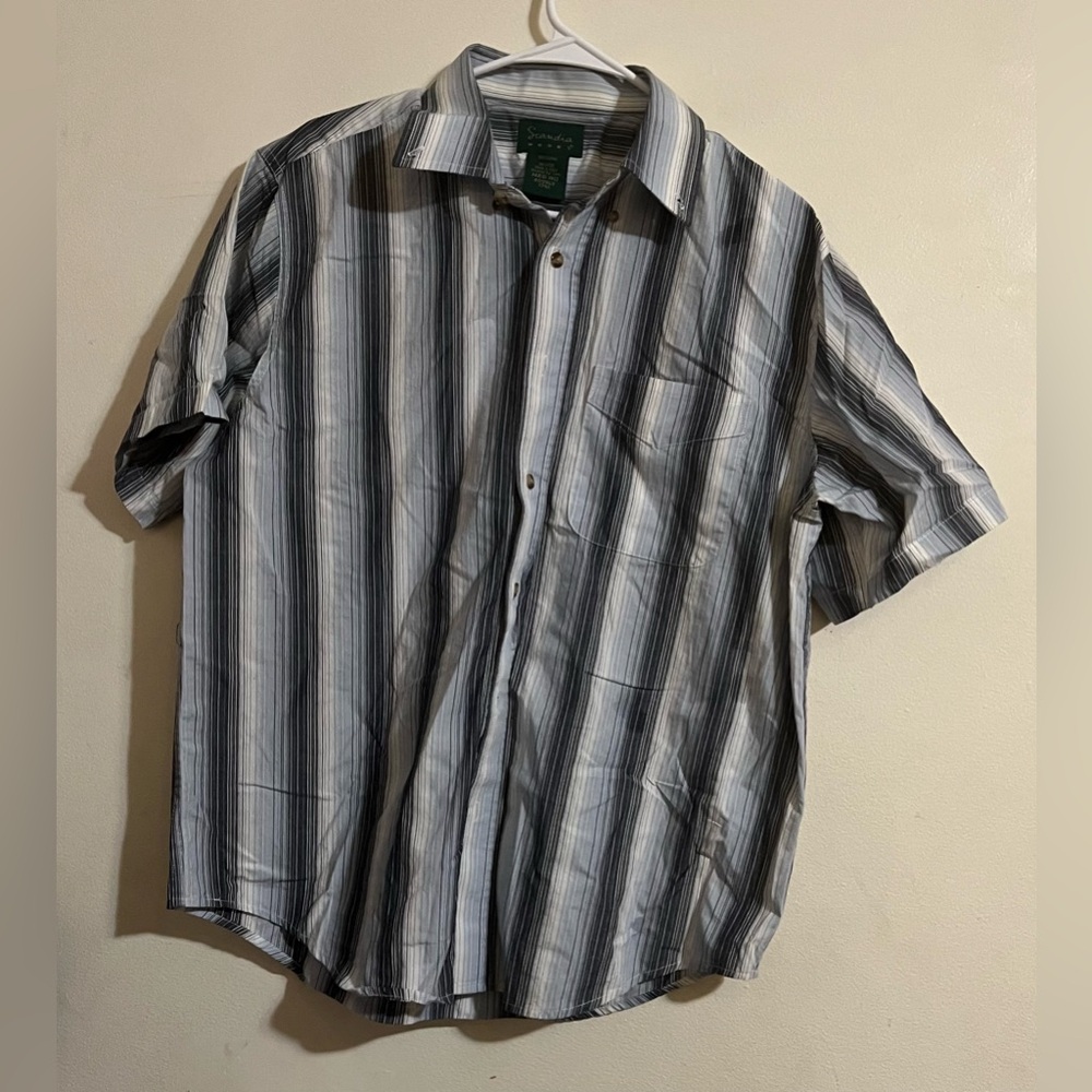 Men's Striped Button Down Shirt - Black and White